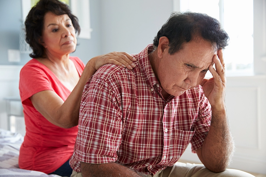 Wife comforts Vietnam veteran husband with service-related dementia or Alzheimer's which qualifies him for VA disability benefits